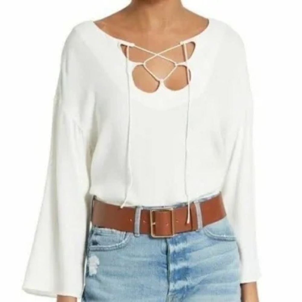 Frame Denim Mirrored Lace Up Tie Front Blouse